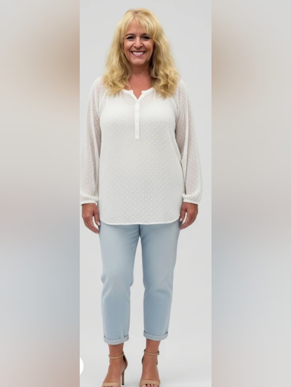 Lauren Conrad Blouse Sheer White Partial Button Front XL